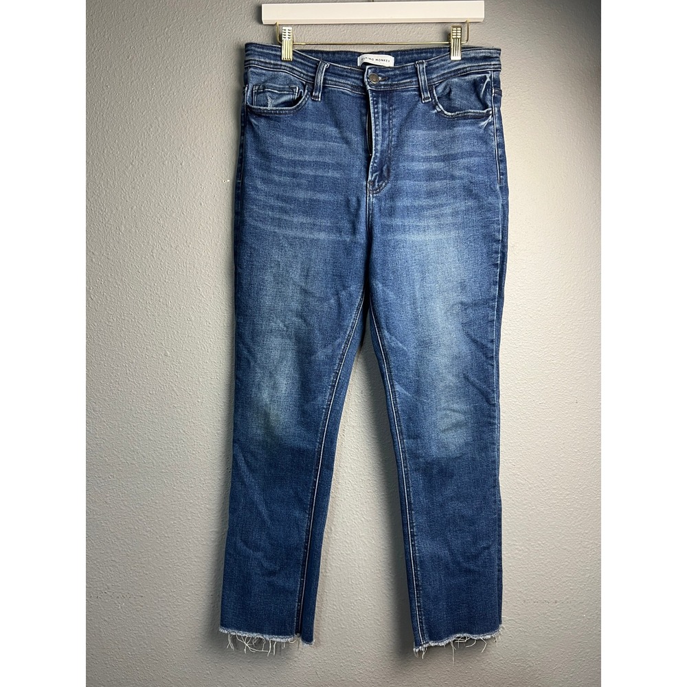 Flying Monkey High Rise Straight Leg Raw Hem Jeans Medium Wash Mens 33x27.5